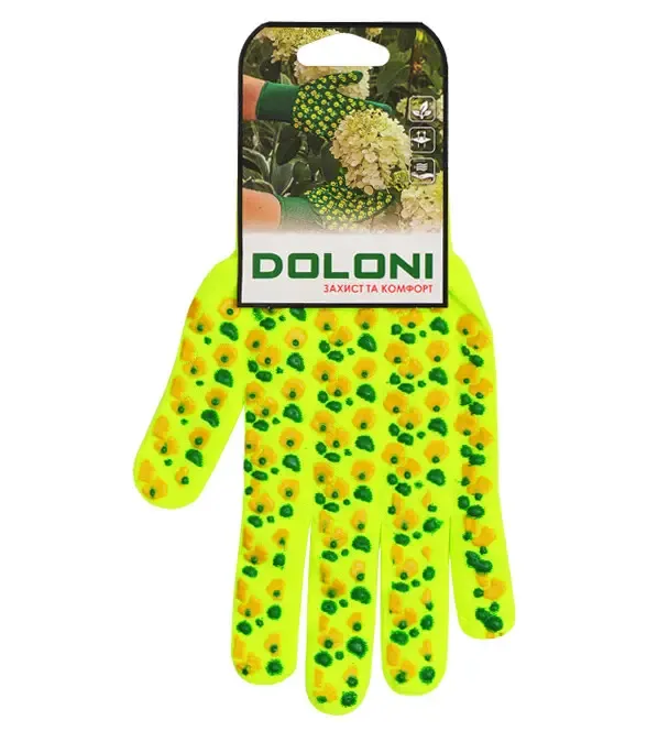 Рукавиці робочі зелені з малюнком Квіти