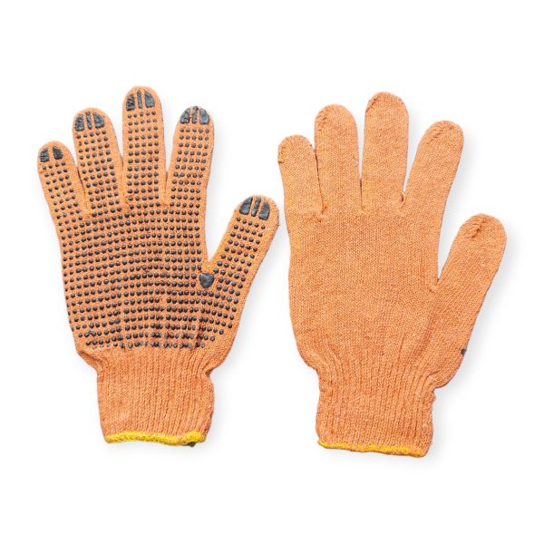 Рукавички бавовняні в'язані з пвх точкою (помаранчеві)